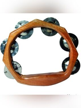 Handcrafted Teak Wood & Stainless Steel Tambourine “Funky Tune” from Bali